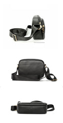 Black Leather Mens Small Courier Bag Messenger Bag Mini Postman Bag For Men - imessengerbags