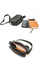Black Leather Mens Small Courier Bag Messenger Bag Mini Postman Bag For Men - imessengerbags