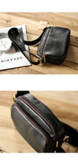 Black Leather Mens Small Courier Bag Messenger Bag Mini Postman Bag For Men - imessengerbags