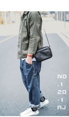 Black Leather Mens Small Courier Bag Messenger Bag Mini Postman Bag For Men - imessengerbags