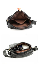 Black Leather Mens Small Courier Bag Messenger Bag Mini Postman Bag For Men - imessengerbags