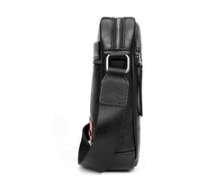 Black Small Leather Mens Vertical Side Bag Black Mini Postman Bag Messenger Bags Phone Bag for Men - imessengerbags