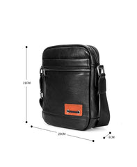 Black Small Leather Mens Vertical Side Bag Black Mini Postman Bag Messenger Bags Phone Bag for Men