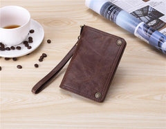 Black Small MENS LEATHER Bifold Wallet SLIM ZIPPER CLUTCH WRISTLET Brown Wallet FOR MEN - imessengerbags
