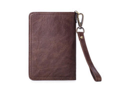 Black Small MENS LEATHER Bifold Wallet SLIM ZIPPER CLUTCH WRISTLET Brown Wallet FOR MEN - imessengerbags