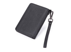 Black Small MENS LEATHER Bifold Wallet SLIM ZIPPER CLUTCH WRISTLET Brown Wallet FOR MEN - imessengerbags