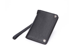 Black Small MENS LEATHER Bifold Wallet SLIM ZIPPER CLUTCH WRISTLET Brown Wallet FOR MEN