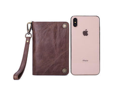 Black Small MENS LEATHER Bifold Wallet SLIM ZIPPER CLUTCH WRISTLET Brown Wallet FOR MEN - imessengerbags