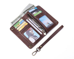 Black Small MENS LEATHER Bifold Wallet SLIM ZIPPER CLUTCH WRISTLET Brown Wallet FOR MEN