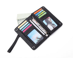 Black Small MENS LEATHER Bifold Wallet SLIM ZIPPER CLUTCH WRISTLET Brown Wallet FOR MEN - imessengerbags