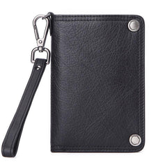 Black Small MENS LEATHER Bifold Wallet SLIM ZIPPER CLUTCH WRISTLET Brown Wallet FOR MEN