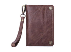 Black Small MENS LEATHER Bifold Wallet SLIM ZIPPER CLUTCH WRISTLET Brown Wallet FOR MEN - imessengerbags