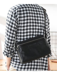 Black Soft Leather Mens 10 inches Courier Bag Postman Bag Black Messenger Bags Side Bag for Men - imessengerbags