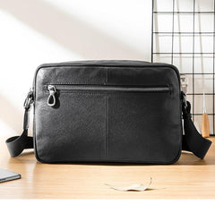 Black Soft Leather Mens 10 inches Courier Bag Postman Bag Black Messenger Bags Side Bag for Men - imessengerbags