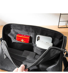 Black Soft Leather Mens 10 inches Courier Bag Postman Bag Black Messenger Bags Side Bag for Men - imessengerbags
