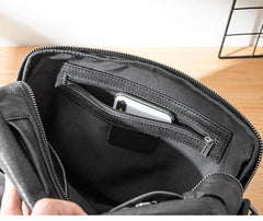 Black Soft Leather Mens 10 inches Courier Bag Postman Bag Black Messenger Bags Side Bag for Men - imessengerbags