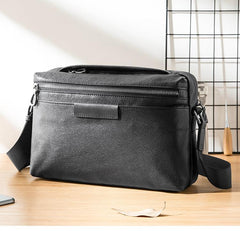 Black Soft Leather Mens 10 inches Courier Bag Postman Bag Black Messenger Bags Side Bag for Men - imessengerbags