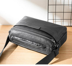 Black Soft Leather Mens 10 inches Courier Bag Postman Bag Black Messenger Bags Side Bag for Men - imessengerbags