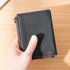 Black Soft Leather Mens Small Wallet Brown Coin Wallet Front Pocket Wallet billfold Wallet for Men