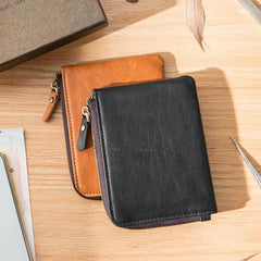 Black Soft Leather Mens Small Wallet Brown Coin Wallet Front Pocket Wallet billfold Wallet for Men