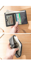 Black Soft Leather Mens Small Wallet Multicard Wallet Bifold Vintage Ultra Thin billfold Wallet for Men - imessengerbags
