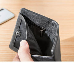 Black Soft Leather Mens Small Wallet Multicard Wallet Bifold Vintage Ultra Thin billfold Wallet for Men - imessengerbags