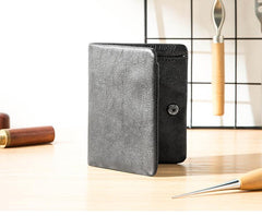 Black Soft Leather Mens Small Wallet Multicard Wallet Bifold Vintage Ultra Thin billfold Wallet for Men - imessengerbags