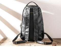 Black Soft Mens Leather 15 inches College Backpack Travel Backpacks Computer Backpack for men
