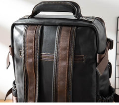 Cool Black Leather Mens 13-inch Computer Backpacks Business Black Travel Backpacks College Backpack for men