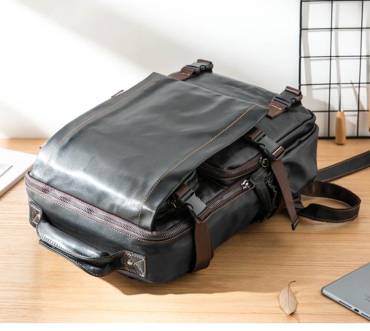13 inch leather backpack Cool Black Leather Mens 13-inch Computer Backpacks Business Black Travel Backpacks College Backpack for men