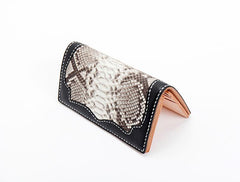 Cool Black Snakeskin Leather Mens Long Wallet Handmade Bifold Long Wallet For Men