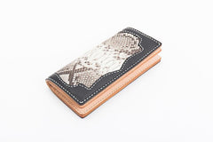 Cool Black Snakeskin Leather Mens Long Wallet Handmade Bifold Long Wallet For Men - imessengerbags