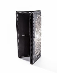 Cool Black Snakeskin Leather Mens Long Wallet Handmade Bifold Long Wallet For Men - imessengerbags