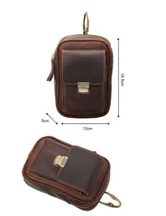 Black Vintage Leather Mens Mini Messenger Bag Waist Bag Dark Brown Belt Pouch Bag For Men - imessengerbags