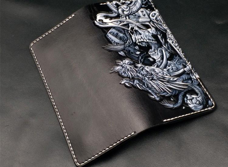 Cool Leather Japanese Samurai Tooled Biker Wallet Handmade Chain Walle