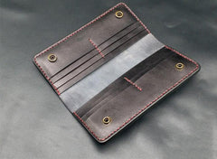 Black Handmade Tooled Indian Chief Skull Leather Mens Long Wallet Bifold Long Wallet For Men - imessengerbags