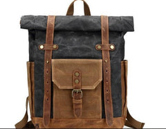 Black waxed canvas rucksack for men