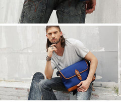 Blue Nylon Leather Mens Casual Side Bag Small Messenger Bags Casual Courier Bags for Men