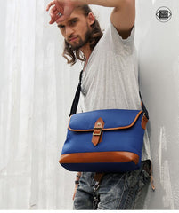 Blue Nylon Leather Mens Casual Side Bag Small Messenger Bags Casual Courier Bags for Men