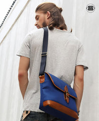 Blue Nylon Leather Mens Casual Side Bag Small Messenger Bags Casual Courier Bags for Men