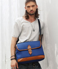 Blue Nylon Leather Mens Casual Side Bag Small Messenger Bags Casual Courier Bags for Men