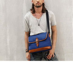 Blue Nylon Leather Mens Casual Side Bag Small Messenger Bags Casual Courier Bags for Men