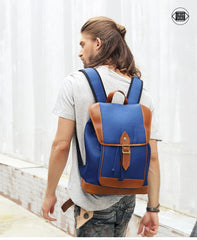 Blue Nylon Leather Mens Large 14'' Laptop Backpack College Backpack Travel Backpack for Men - imessengerbags