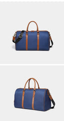 Blue Nylon Leather Mens Travel Bag Weekender Bag Sports Shoulder Bag Large Travel Bag for Men