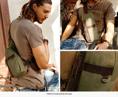 Blue Canvas Sling Backpack Men's Sling Bag Khaki Chest Bag Canvas One shoulder Backpack For Men - imessengerbags