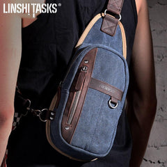 Blue Canvas Sling Backpack Men's Sling Bag Khaki Chest Bag Canvas One shoulder Backpack For Men - imessengerbags