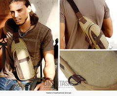 Blue Canvas Sling Backpack Men's Sling Bag Khaki Chest Bag Canvas One shoulder Backpack For Men - imessengerbags