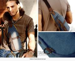 Blue Canvas Sling Backpack Men's Sling Bag Khaki Chest Bag Canvas One shoulder Backpack For Men - imessengerbags