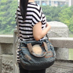 Blue Denim Mens Womens Casual Large Handbag Messenger Bags Jean Handbags Shoulder Bag For Men