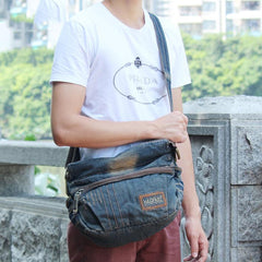 Blue Denim Mens Casual Messenger Bag Jean Side Bag Postman Bags Courier Bag For Men